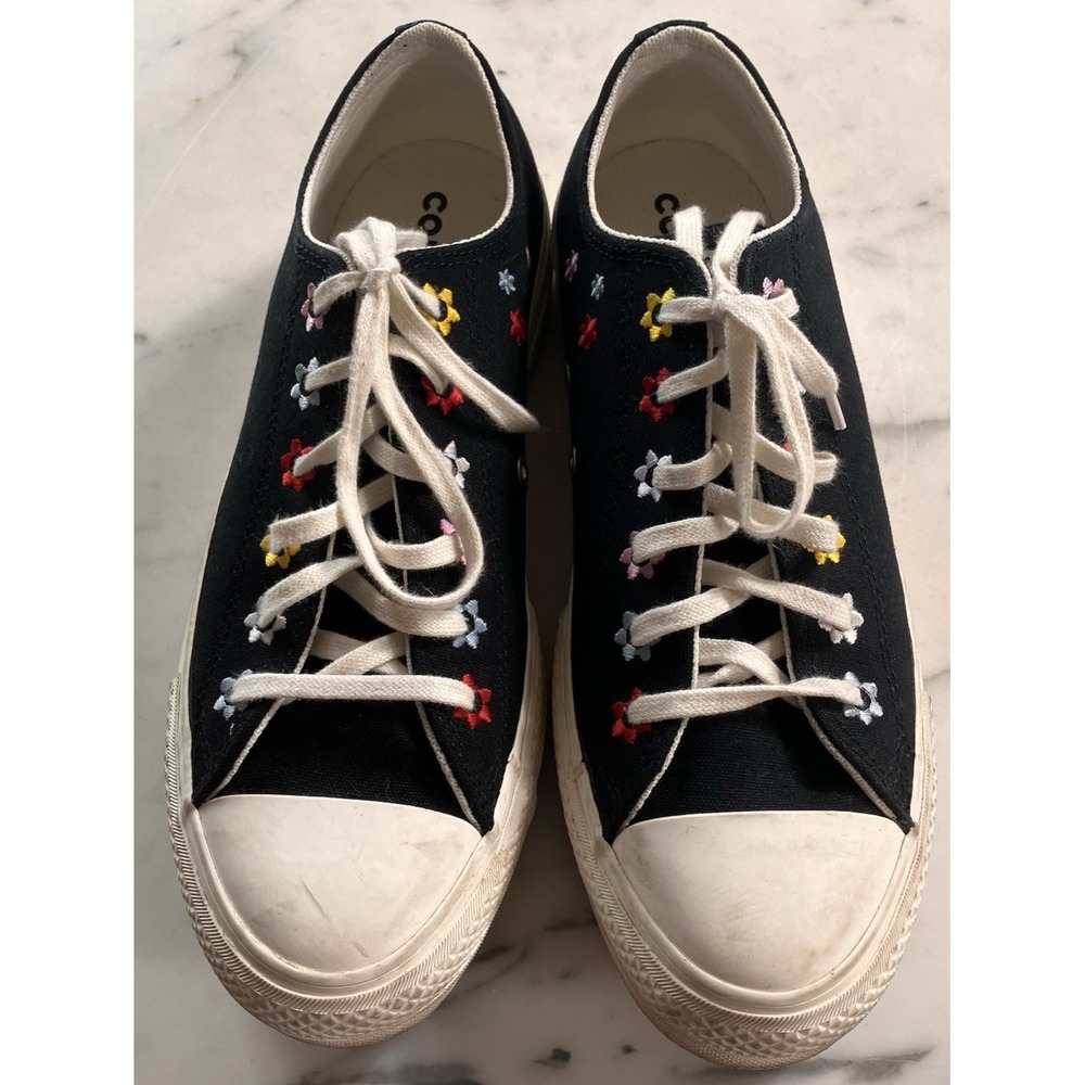 Converse Platform Chuck Taylor Lift Ox Black Floral Embroidery Size 9 A02566F